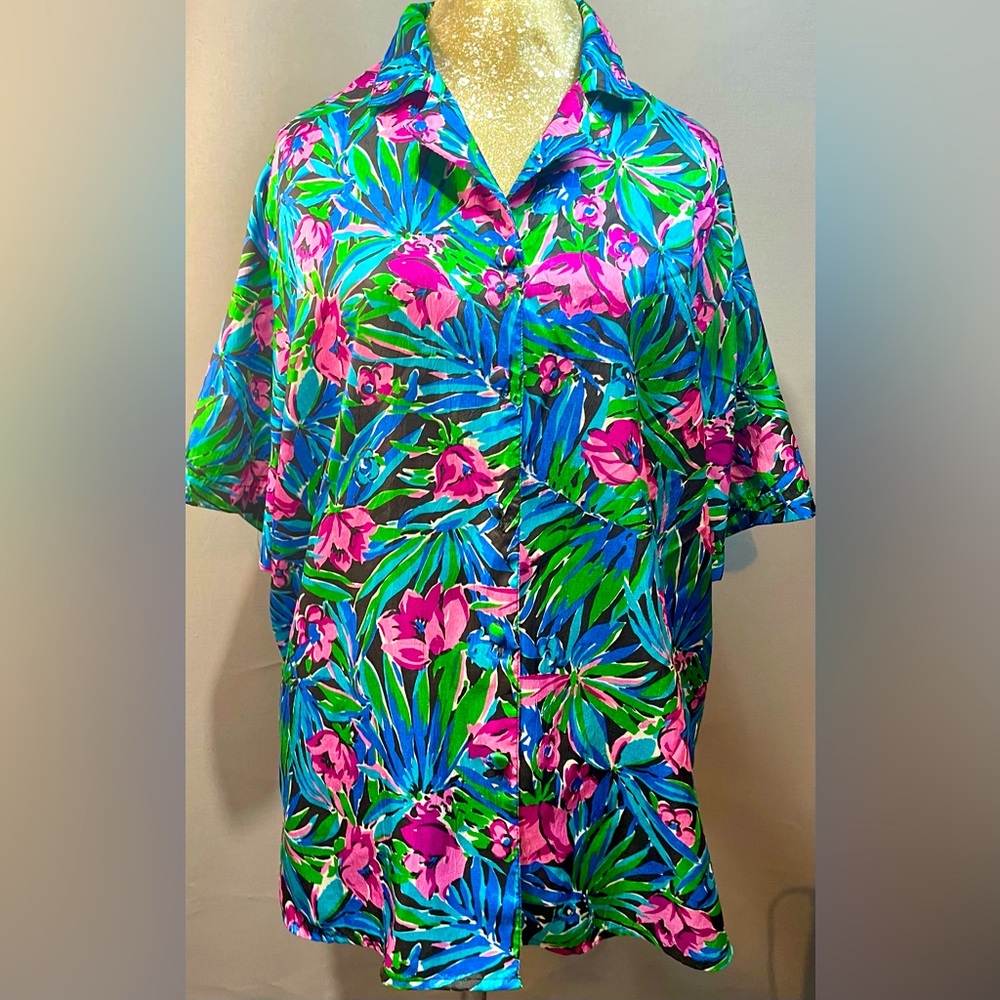 Vintage plus 2xl 90s tropical floral blouse